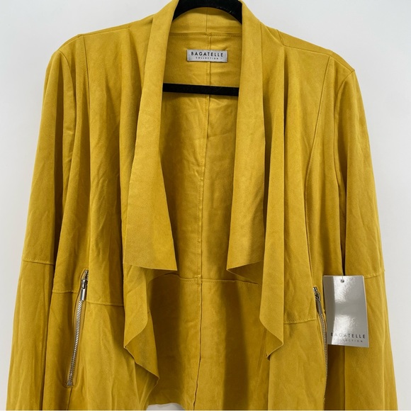 Bagatelle NWT Yellow Faux Suede Drape Front Jacket L - Picture 3 of 8
